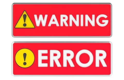 Warning and error signs, red color. 3D rendering Stock Illustration