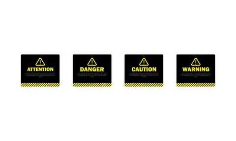Warning, attention. caution and danger sign. Danger announcement. Dark theme. Stock Illustration