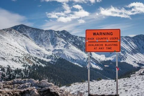 Warning Avalanche Blasting Foto stock