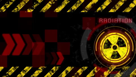 Warning background whith glowing nuclear symbol. Red screen message radioaction Stock Footage 246532565