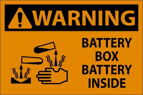 Warning Battery Box Battery Inside Sign With Symbol 스톡 일러스트