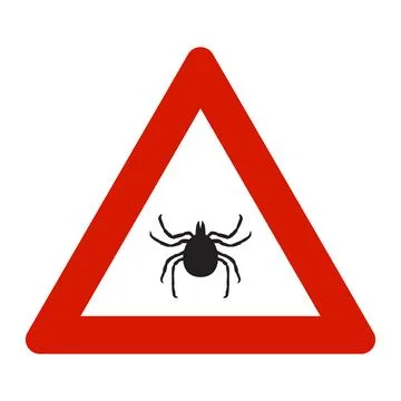 Warning, beware of ticks vector illustration. Tick insect in the prohibition Stock Illustration