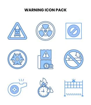 Warning Blue Set Icons Pack Stock Illustration