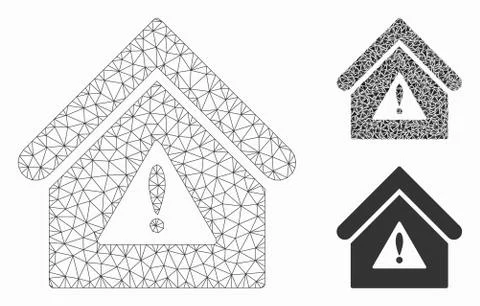 Warning Building Vector Mesh Network Model and Triangle Mosaic Icon Ilustración de archivo
