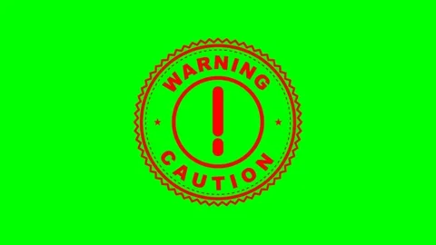 Warning Caution Danger Hazard Safety Alert Red Stamp on Green Screen 4K Stock Footage 343554024