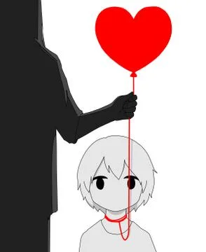Warning! child got tangled playing in the red balloon thread, mother saves him Stock Illustration