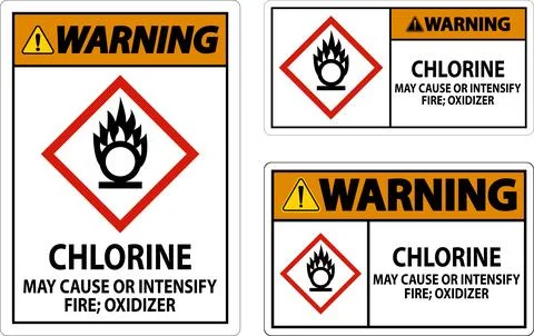 Warning Chlorine May Cause Or Intensify Fire GHS Sign Stock Illustration