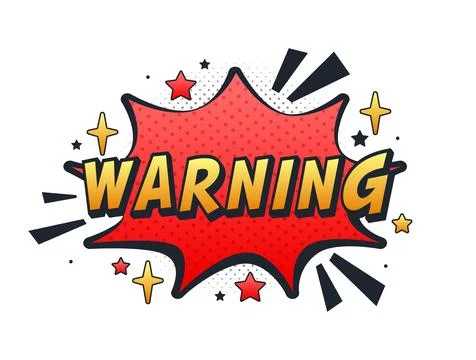 Warning comic speech bubble surrounded by stars and halftone pattern Stock Illustration