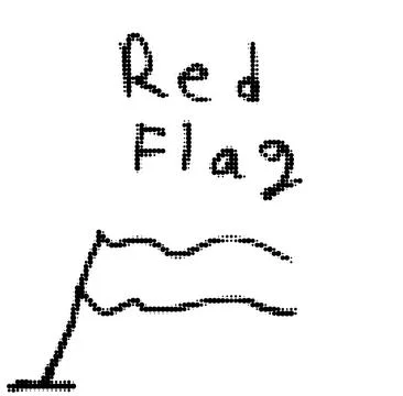 Warning concept featuring a drawn red flag icon illustration attention Stock Illustration