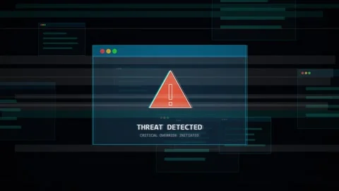 Warning concept glitch with threat detected notification and digital system Stock Footage 345101975