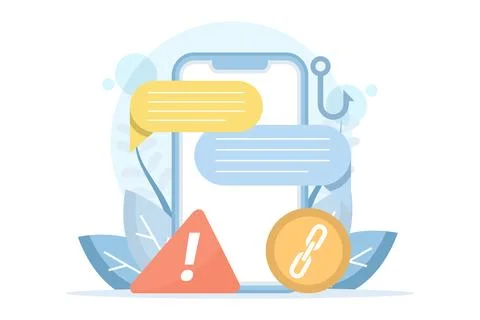 Warning concept in group chats with fake SMS or Messenger links Stock Illustration