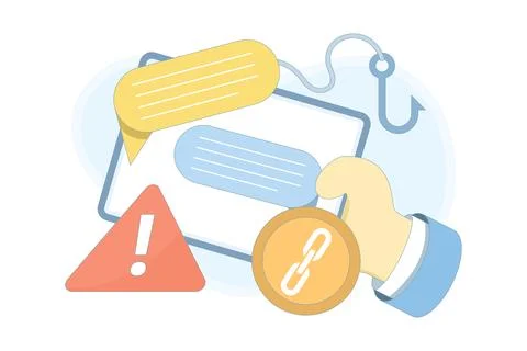 Warning concept in group chats with fake SMS or Messenger links Stock Illustration