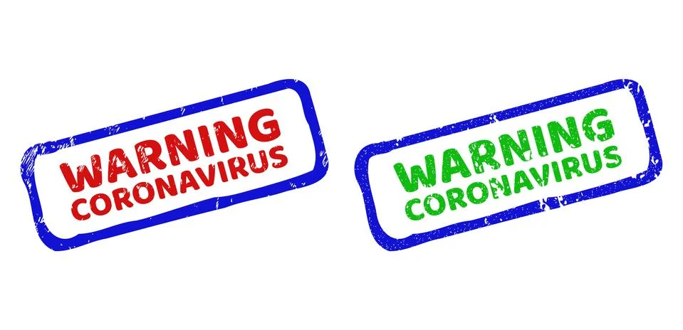 WARNING CORONAVIRUS Bicolor Rough Rectangle Seals with Scratched Textures Stock Illustration