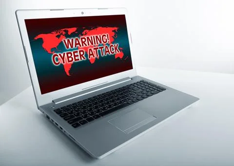 Warning cyber attack at network Stock Photos