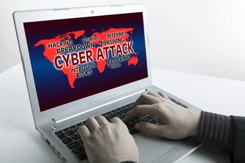 Warning cyber attack at network Stock Photos