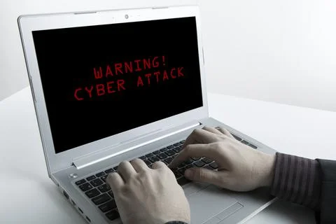 Warning cyber attack at network Foto stock