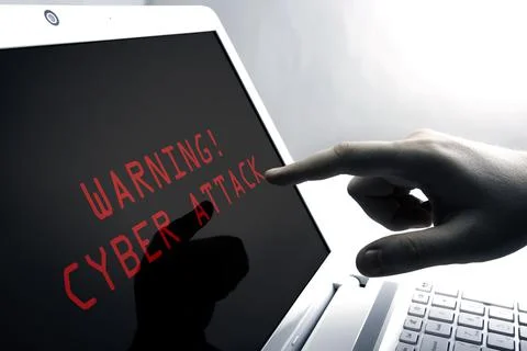 Warning cyber attack at network Stock Photos