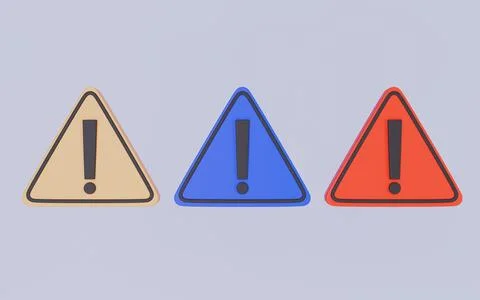 Warning danger icons with exclamation mark in different color 3d illustration イラスト素材