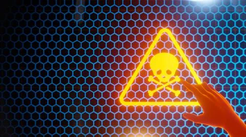 Warning deadly technology with hexagon background tech digital network concep Stock-Illustration