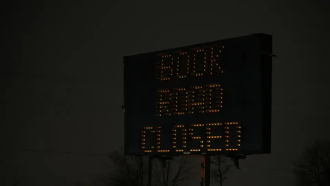 Warning display sign of closed road. Portable and Electronic Traffic Signs at Stock Footage 322540872