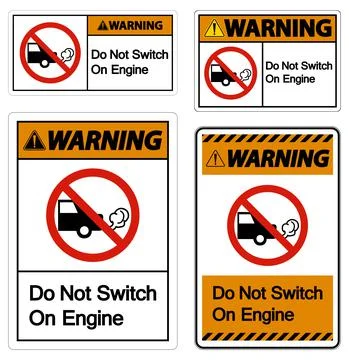 Warning Do Not Switch On Engine Sign On White Background Illustrazione stock
