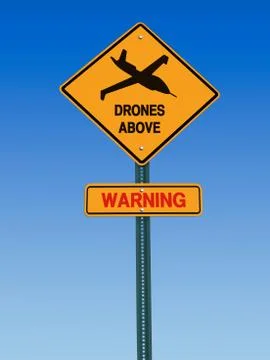 Warning drones above sign Stock Photos