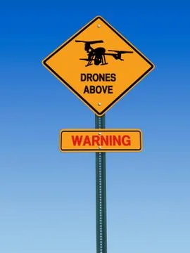 Warning drones above sign Stock Photos