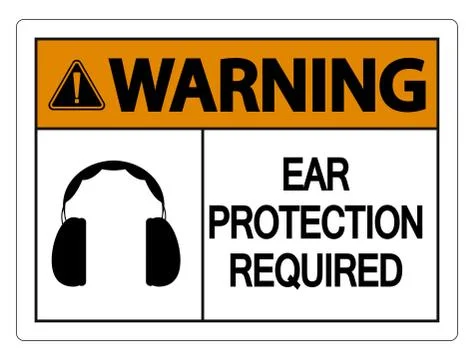 Warning Ear Protection Required Wall Sign on white background Stock Illustration