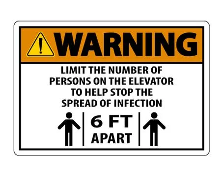 Warning Elevator Physical Distancing Sign Isolate On White Background,Vector  Illustrazione stock