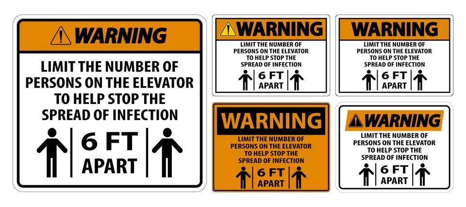 Warning Elevator Physical Distancing Sign Isolate On White Background,Vector  Illustrazione stock