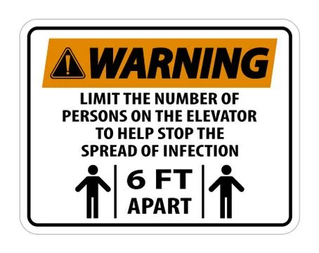 Warning Elevator Physical Distancing Sign Isolate On White Background,Vector  Illustrazione stock