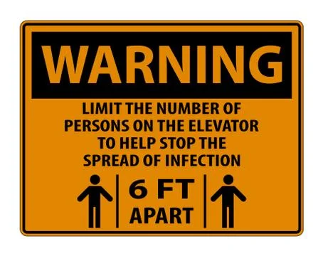 Warning Elevator Physical Distancing Sign Isolate On White Background,Vector  Stock Illustration
