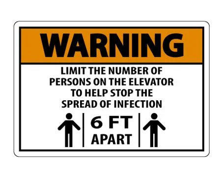 Warning Elevator Physical Distancing Sign Isolate On White Background,Vector  Stock Illustration
