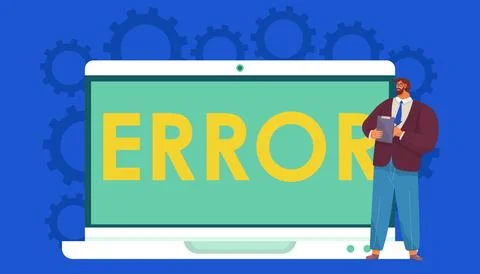 Warning error concept, businessman looking at internet failure screen on Stock Illustration