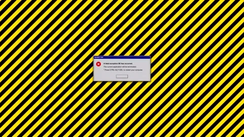Warning error popup on yellow hazard striped background Stock Footage 346837870