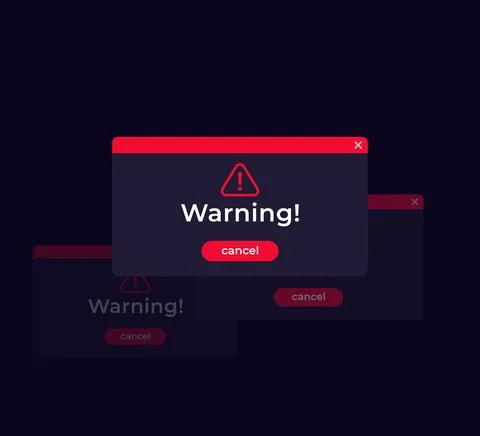 Warning, error windows, vector design, dark mode Stock Illustration