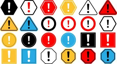 Warning Exclamation Icons for Caution and Safety Signs Stock Illustration