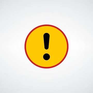 Warning exclamation mark on yellow circle. Danger hazard information button.  Stock Illustration