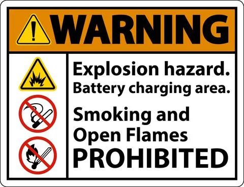 Warning Explosion Hazard Charging Area Sign On White Background 스톡 일러스트