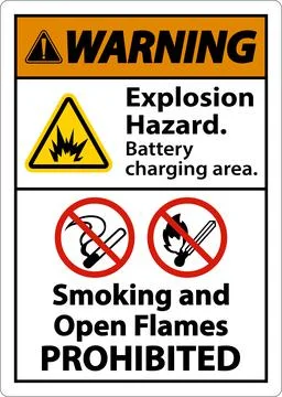 Warning Explosion Hazard Charging Area Sign On White Background 스톡 일러스트