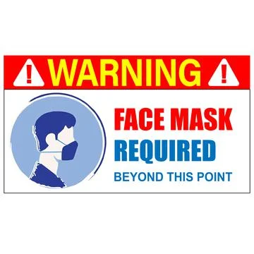 Warning face mask required beyond this point sign labe Stock Illustration