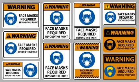 Warning Face Masks Required Beyond This Point Sign Isolate On White Backgroun Stock Illustration