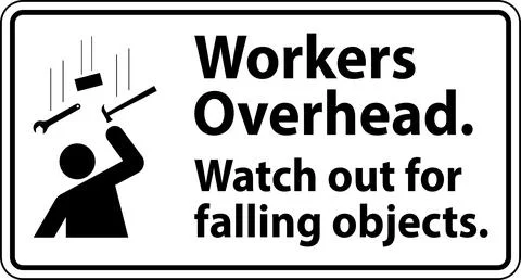 Warning Falling Debris Sign, Workers Overhead Falling Objects Illustrazione stock