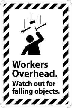 Warning Falling Debris Sign, Workers Overhead Falling Objects Illustrazione stock
