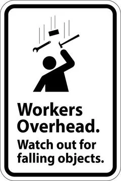 Warning Falling Debris Sign, Workers Overhead Falling Objects Illustrazione stock