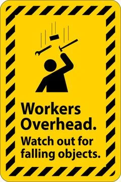 Warning Falling Debris Sign, Workers Overhead Falling Objects Stockillustratie