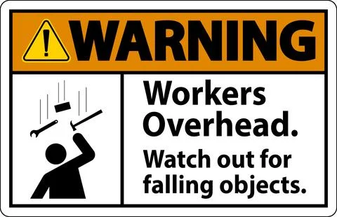 Warning Falling Debris Sign, Workers Overhead Falling Objects Stock Illustration