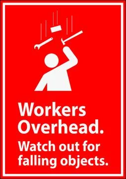 Warning Falling Debris Sign, Workers Overhead Falling Objects Illustrazione stock