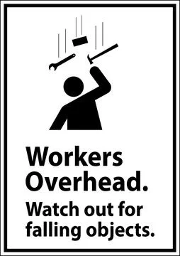 Warning Falling Debris Sign, Workers Overhead Falling Objects Illustrazione stock