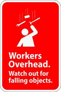 Warning Falling Debris Sign, Workers Overhead Falling Objects Stock Illustration